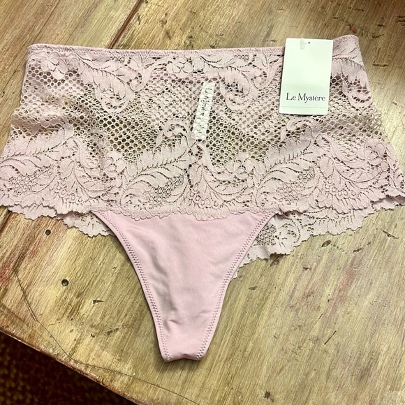 NWT,Le Mystere Allure High Waist Thong Lace Designer Panties,Blush,Size 6/Small - Picture 6 of 8